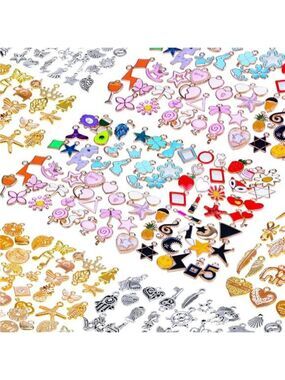 DIY bracelet charms 150pcs jewelry making pendants silver gold enamel craft kit